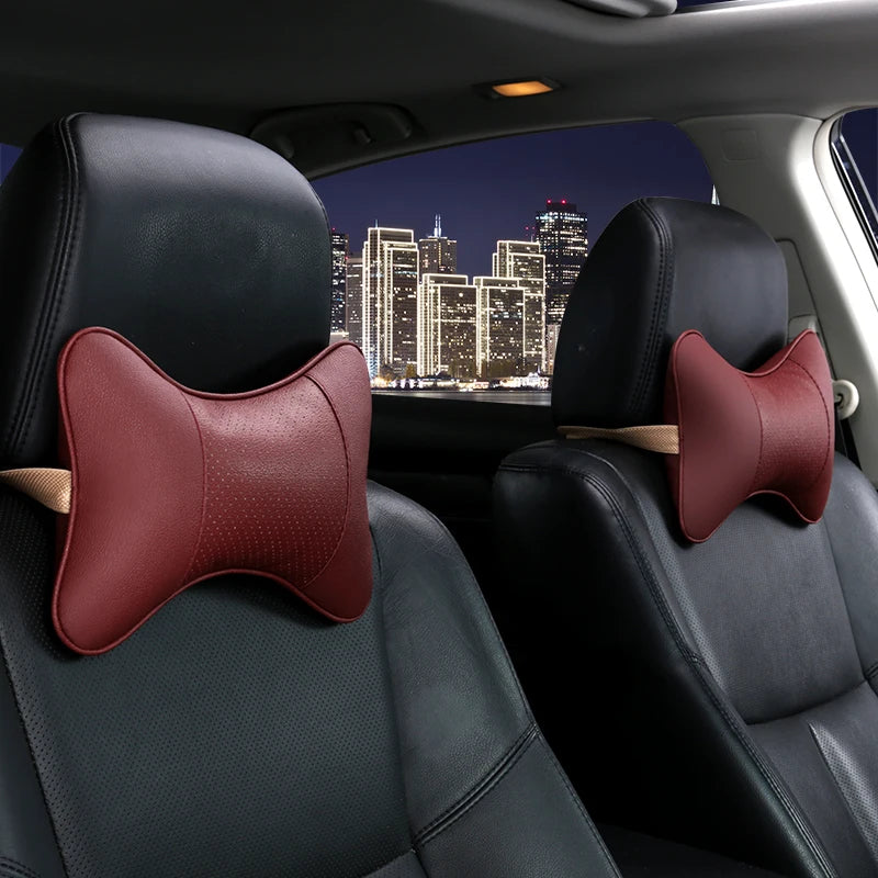 Breathable Car Seat Headrest Car Neck Pillow Artificial Leather 1 Pair - DZX Cover