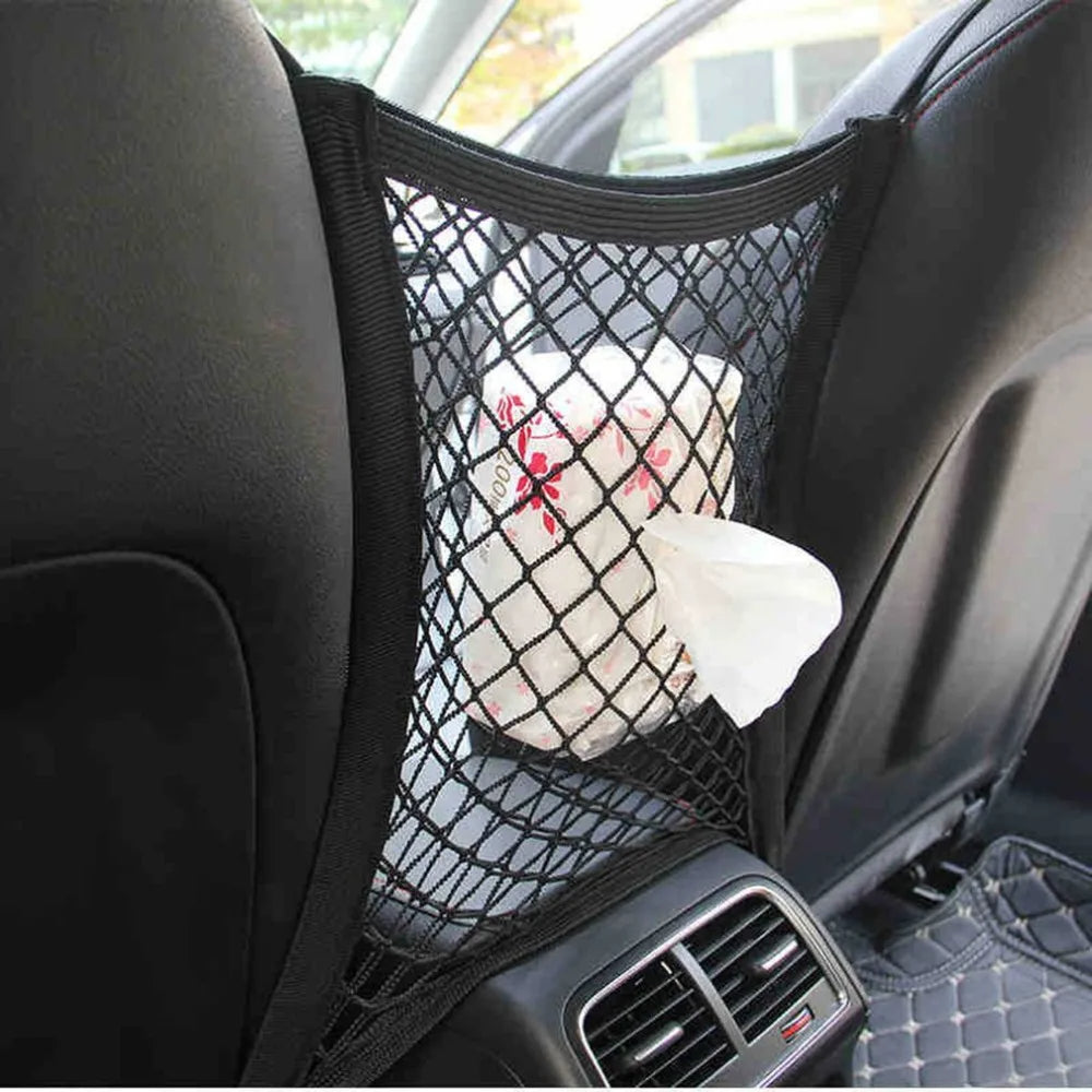Black Organizer Seat Back Storage Elastic Mesh Net Bag Between Luggage 30*23CM - DZX Cover