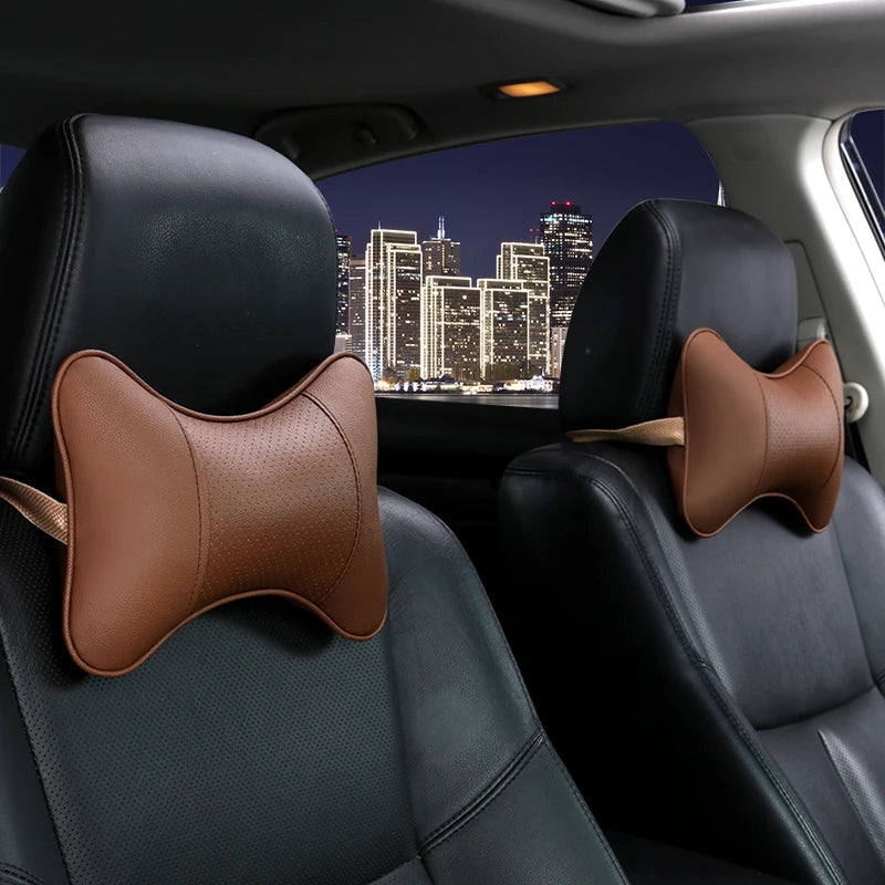Breathable Car Seat Headrest Car Neck Pillow Artificial Leather 1 Pair - DZX Cover