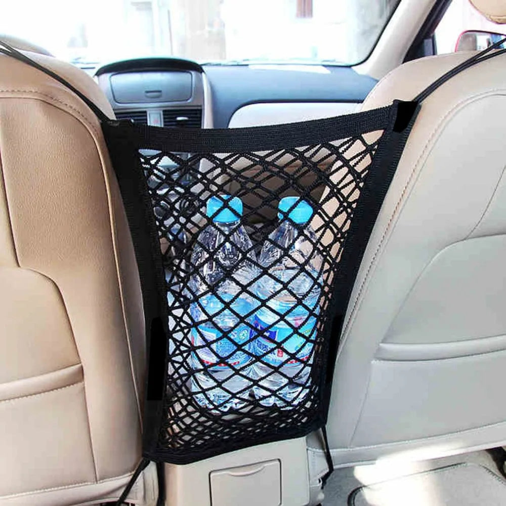 Black Organizer Seat Back Storage Elastic Mesh Net Bag Between Luggage 30*23CM - DZX Cover