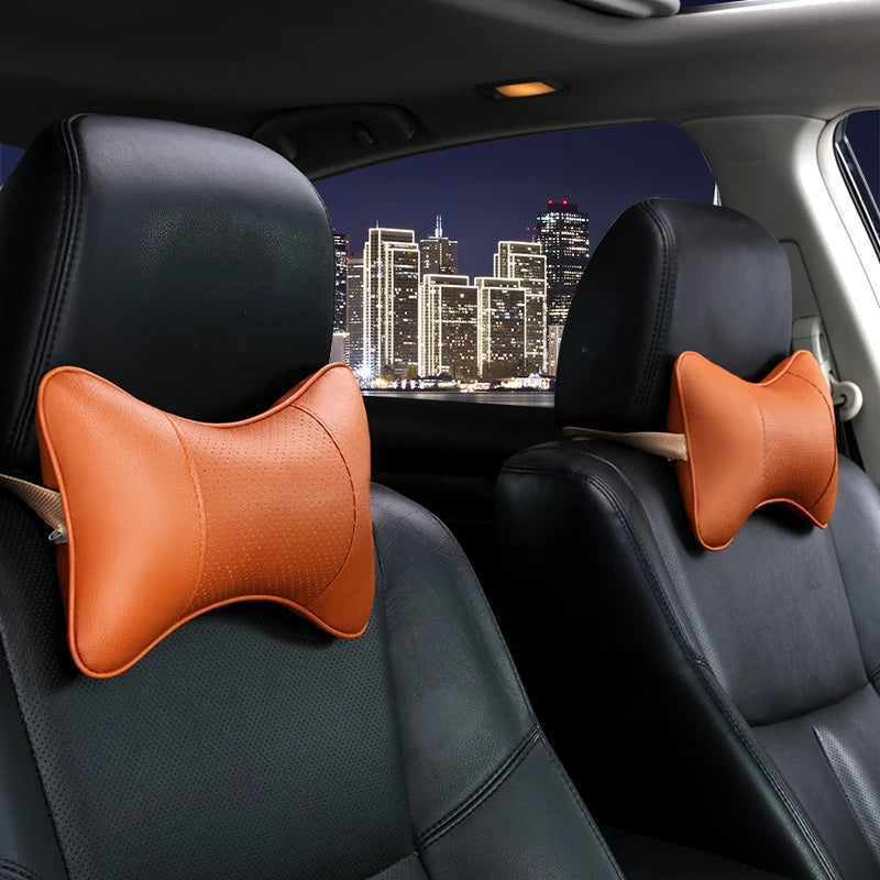 Breathable Car Seat Headrest Car Neck Pillow Artificial Leather 1 Pair - DZX Cover