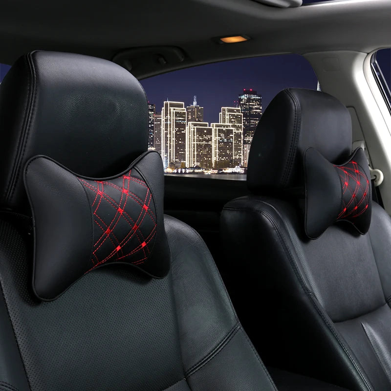 Breathable Car Seat Headrest Car Neck Pillow Artificial Leather 1 Pair - DZX Cover
