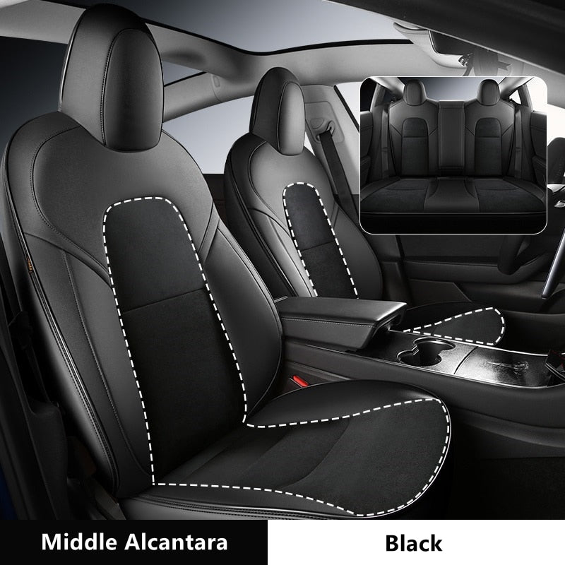 Custom Alcantara Leather Seat Cover For Tesla Model X Full Covered - DZX Cover