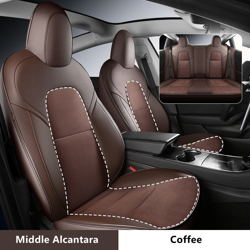 Custom Alcantara Leather Seat Cover For Tesla Model X Full Covered - DZX Cover