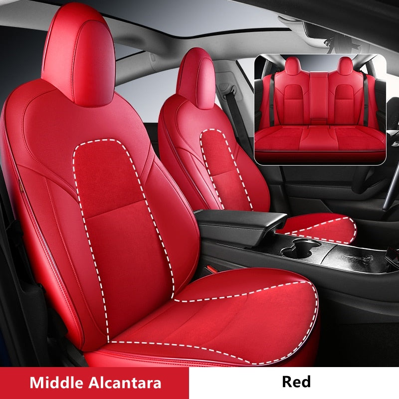 Custom Alcantara Leather Seat Cover For Tesla Model X Full Covered - DZX Cover