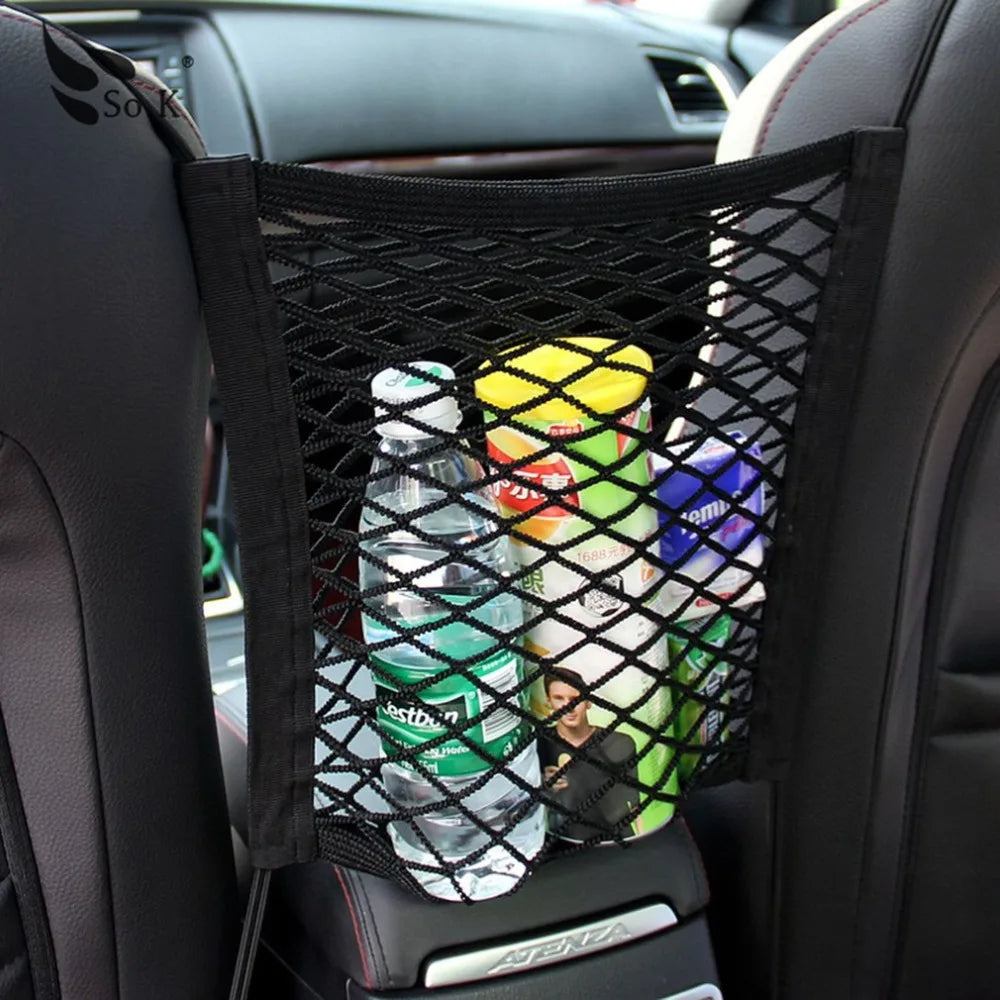 Black Organizer Seat Back Storage Elastic Mesh Net Bag Between Luggage 30*23CM - DZX Cover