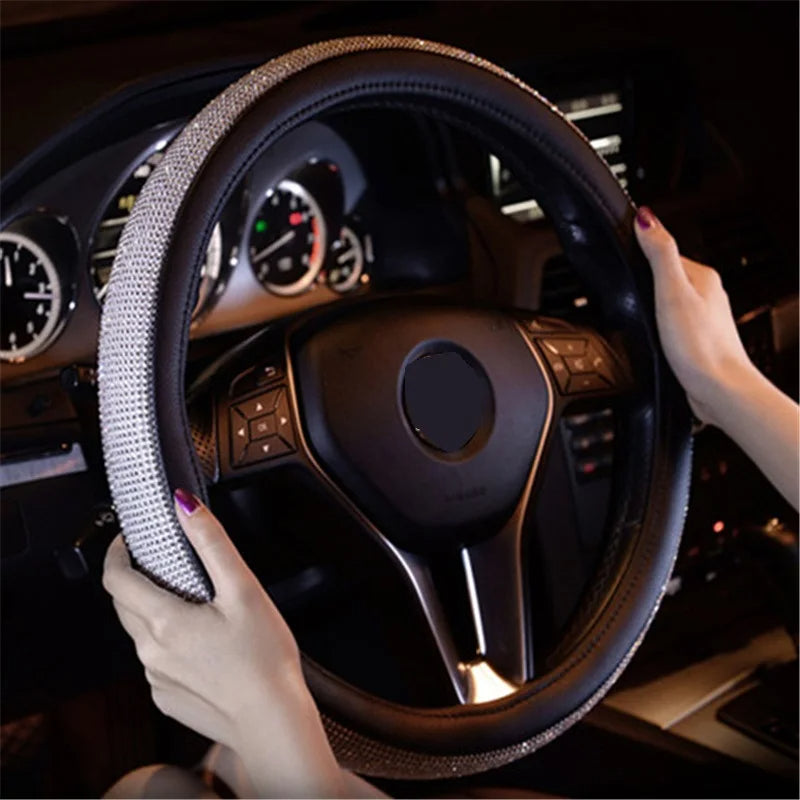 Car Bling Diamond AntiSlip Suede Steering wheel Cover 38CM - DZX Cover
