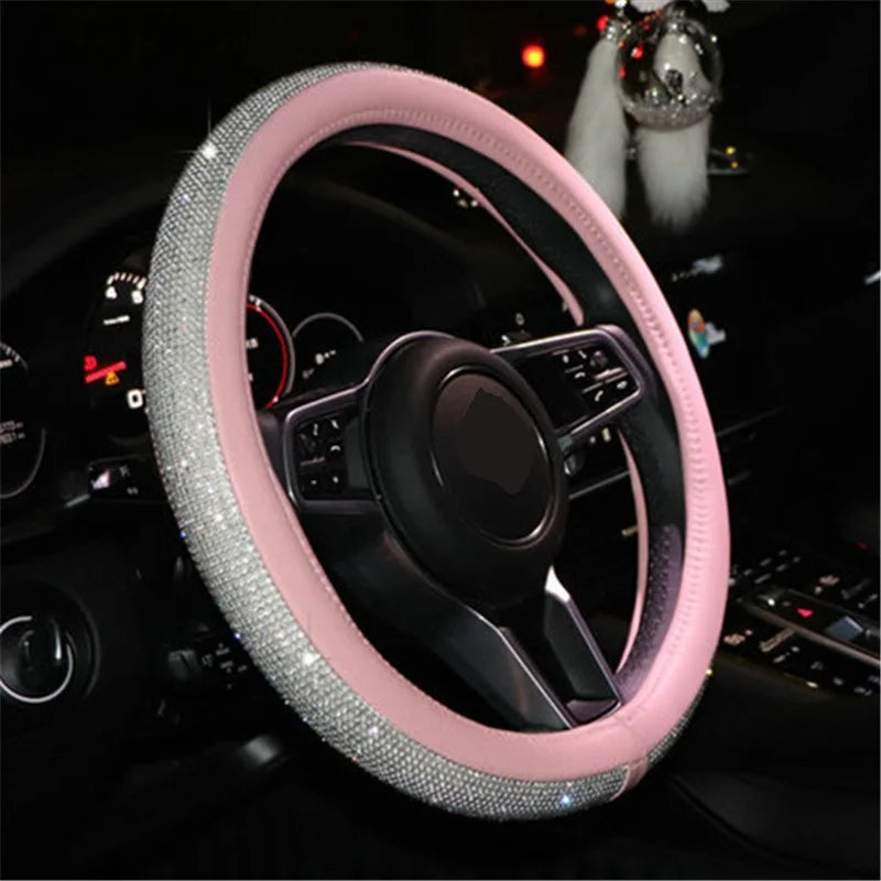 Car Bling Diamond AntiSlip Suede Steering wheel Cover 38CM - DZX Cover