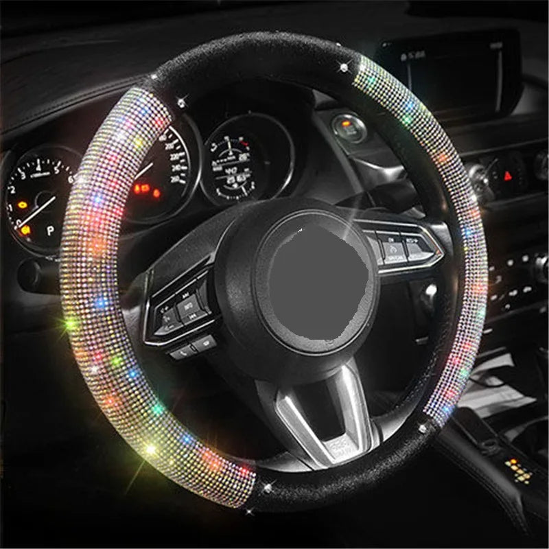 Car Bling Diamond AntiSlip Suede Steering wheel Cover 38CM - DZX Cover