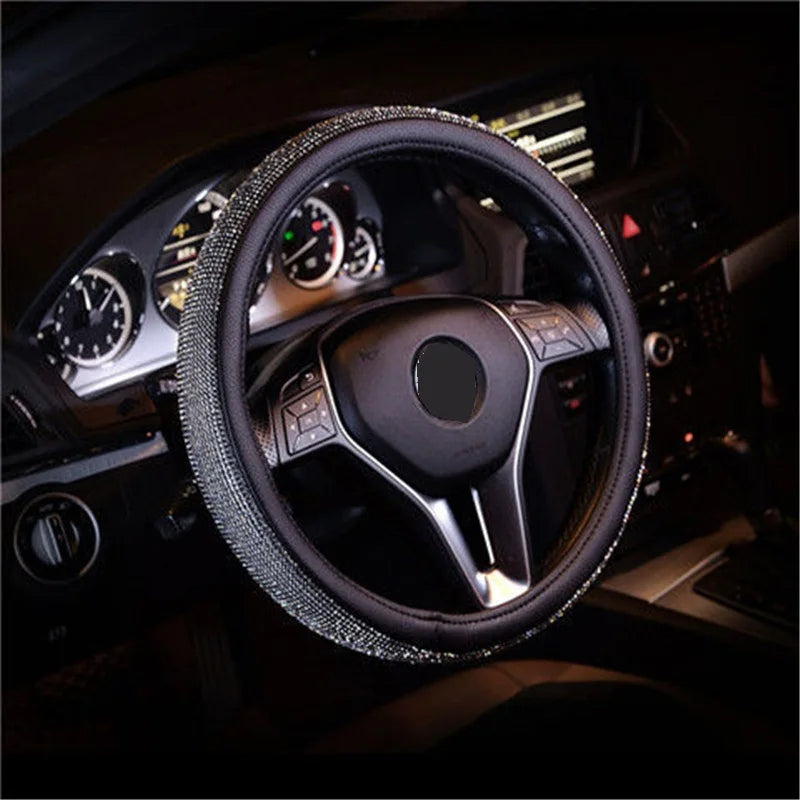 Car Bling Diamond AntiSlip Suede Steering wheel Cover 38CM - DZX Cover