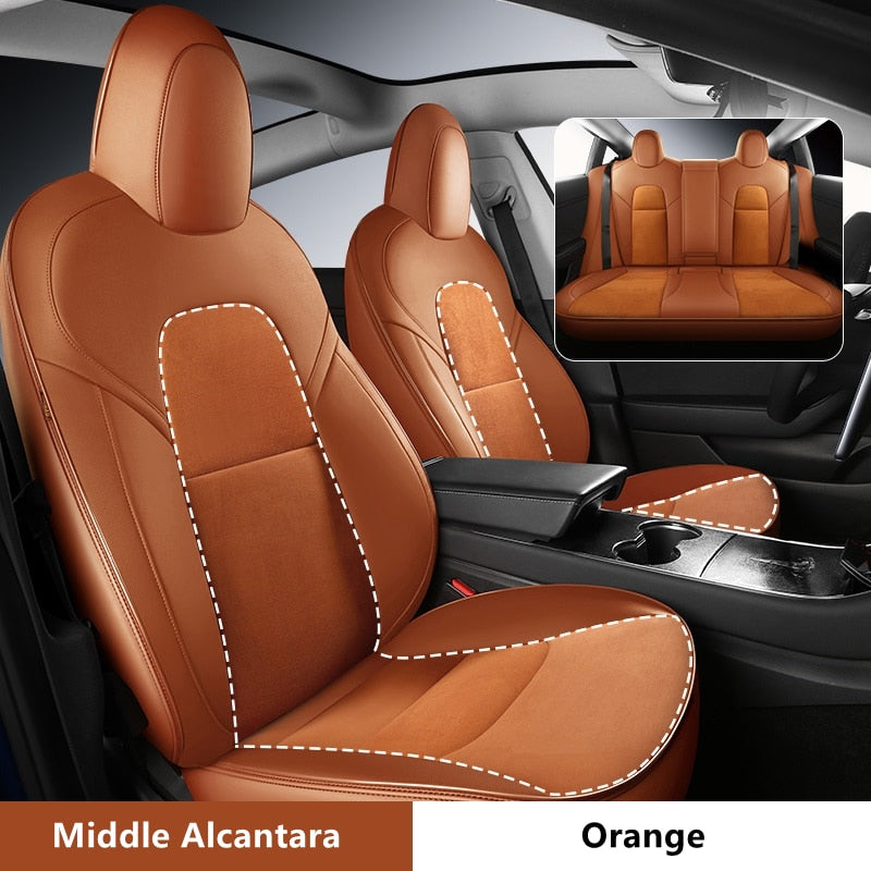 Custom Alcantara Leather Seat Cover For Tesla Model X Full Covered - DZX Cover