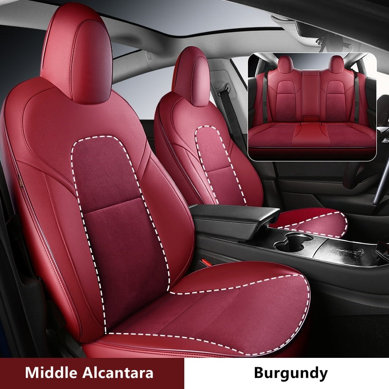 Custom Alcantara Leather Seat Cover For Tesla Model X Full Covered - DZX Cover