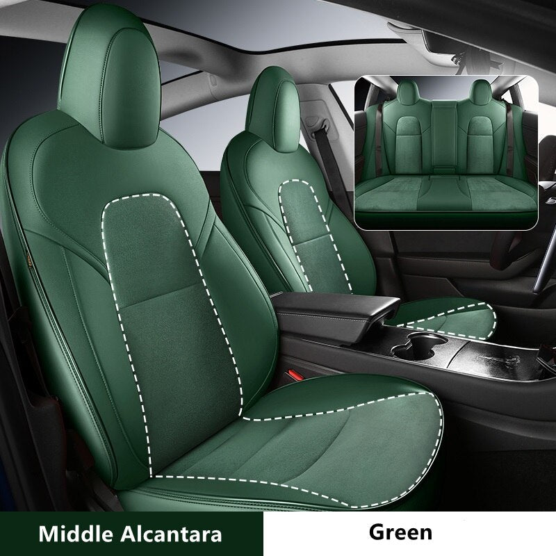 Custom Fit Alcantara Leather Seat Cover For Tesla Model Y 3 Full Covered For 5 Seaters - DZX Cover